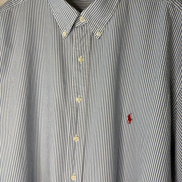 Ralph Lauren Shirt Classic Fit Blue/White Seersucker Short Sleeve Pony Men’s 3XB - Picture 3 of 13